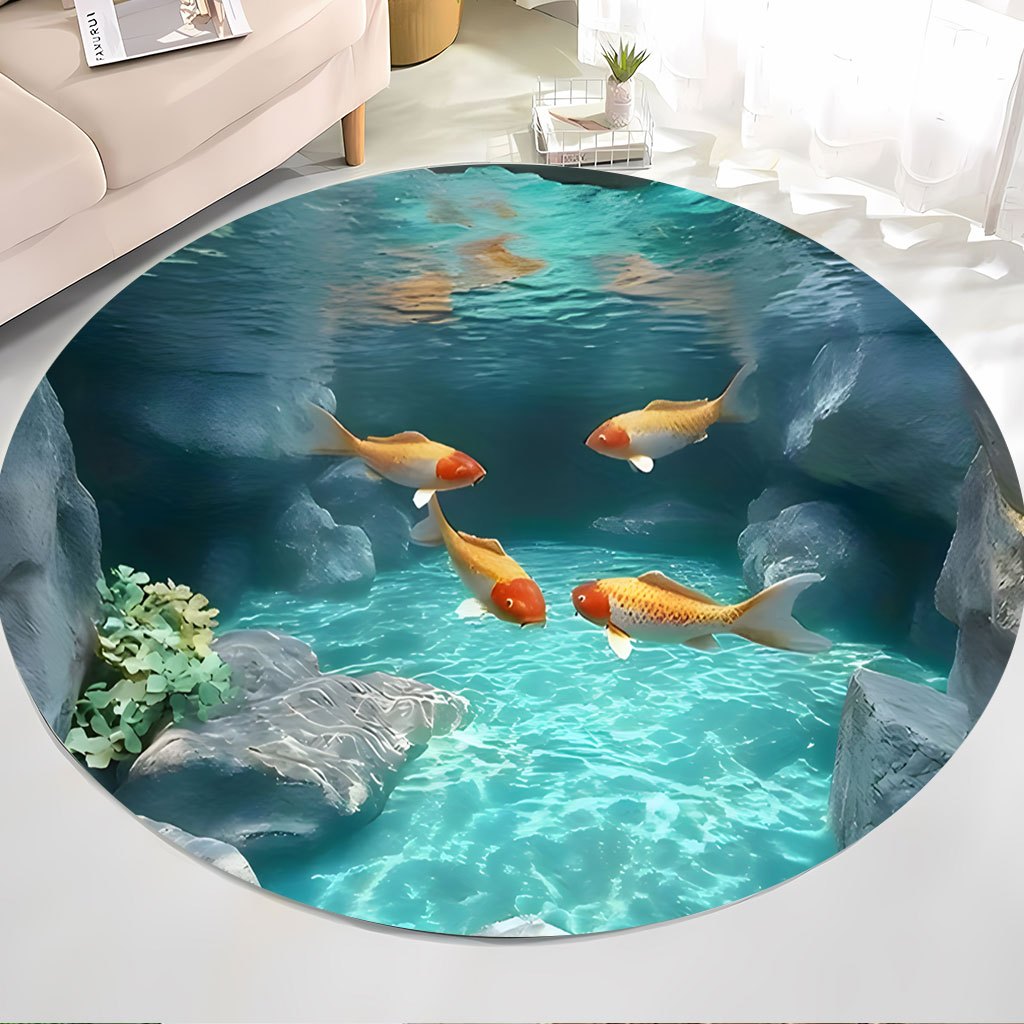 Koi Fish Pond Round Rug Fleece - Aquarium Fish Japanese recensione e prezzo